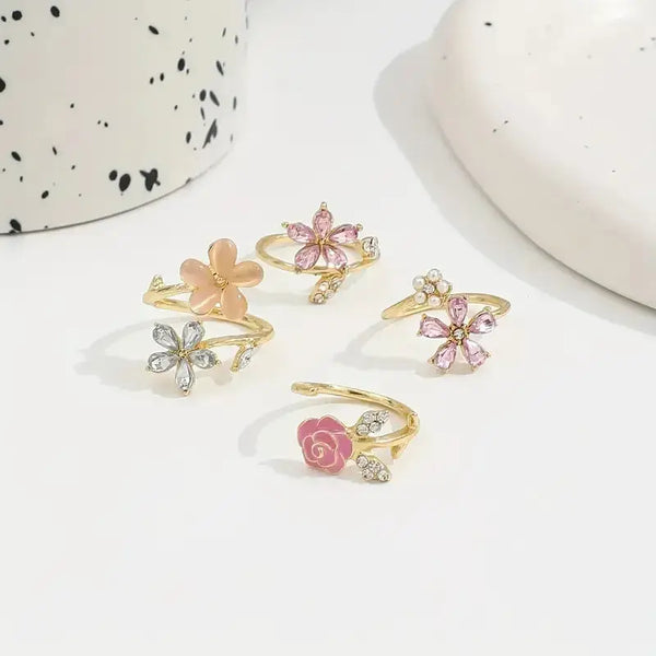 4'lü Vintage Çiçek Yüzük Set