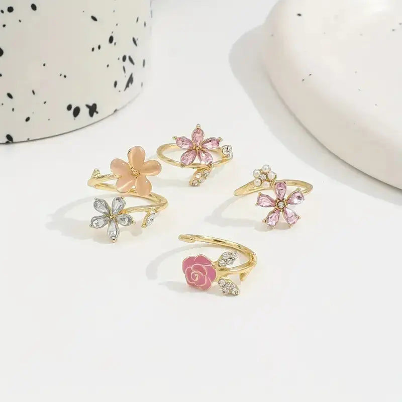 4'lü Vintage Çiçek Yüzük Set