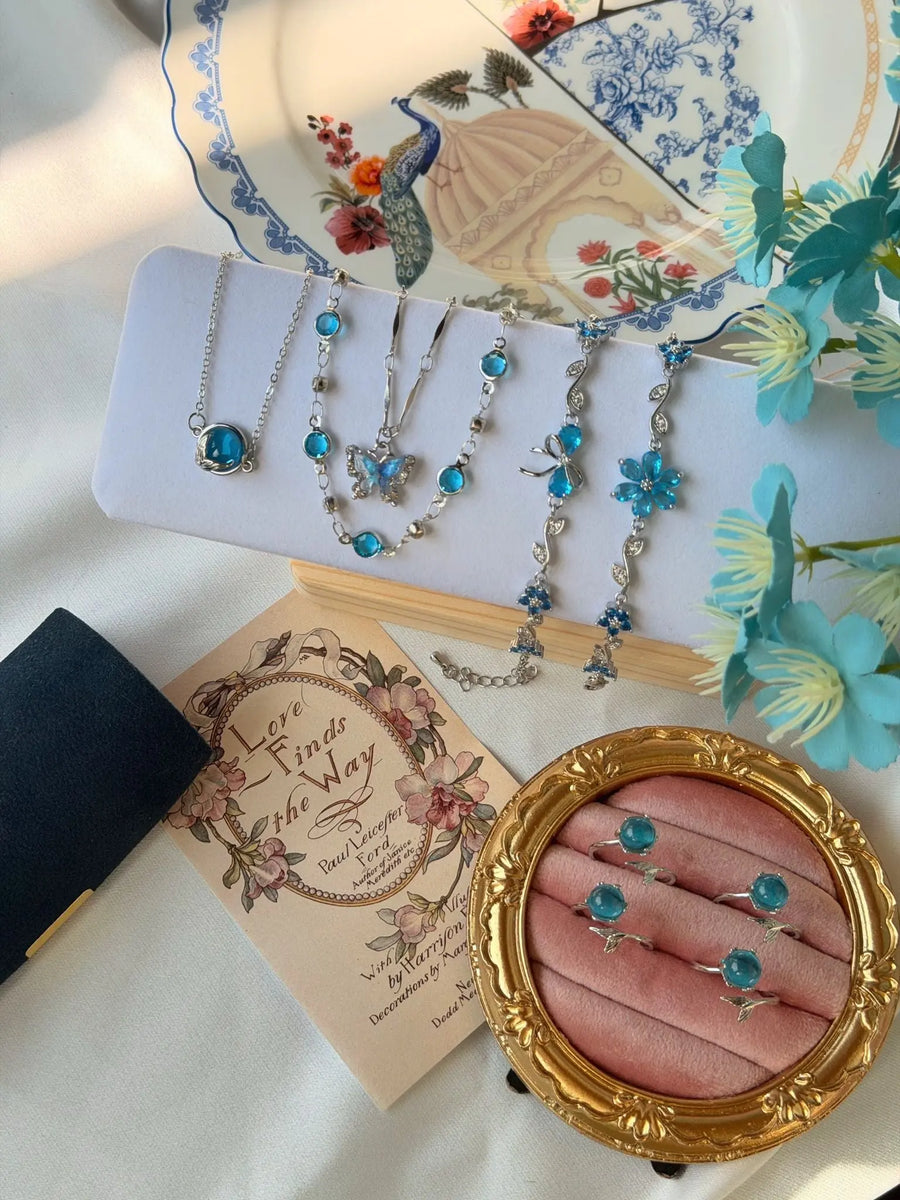 Mavi Düşler Bahçesi Set Vintage Aksesuar