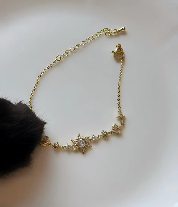 Ay ve Güneş Figürlü Gold Tasarım Bileklik Vintage Aksesuar