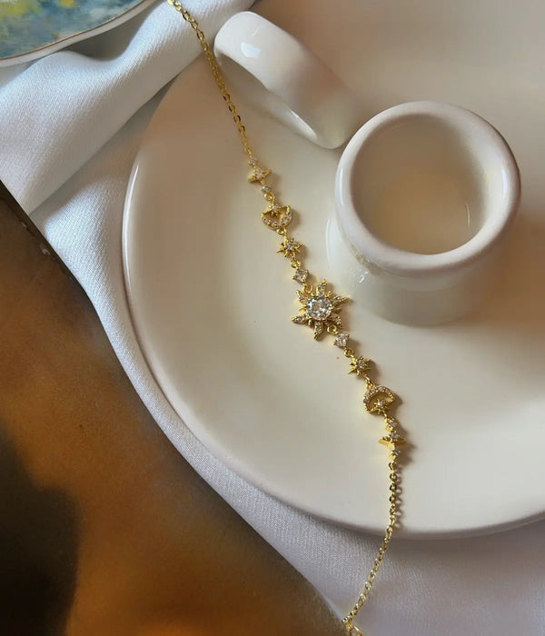 Ay ve Güneş Figürlü Gold Tasarım Bileklik Vintage Aksesuar