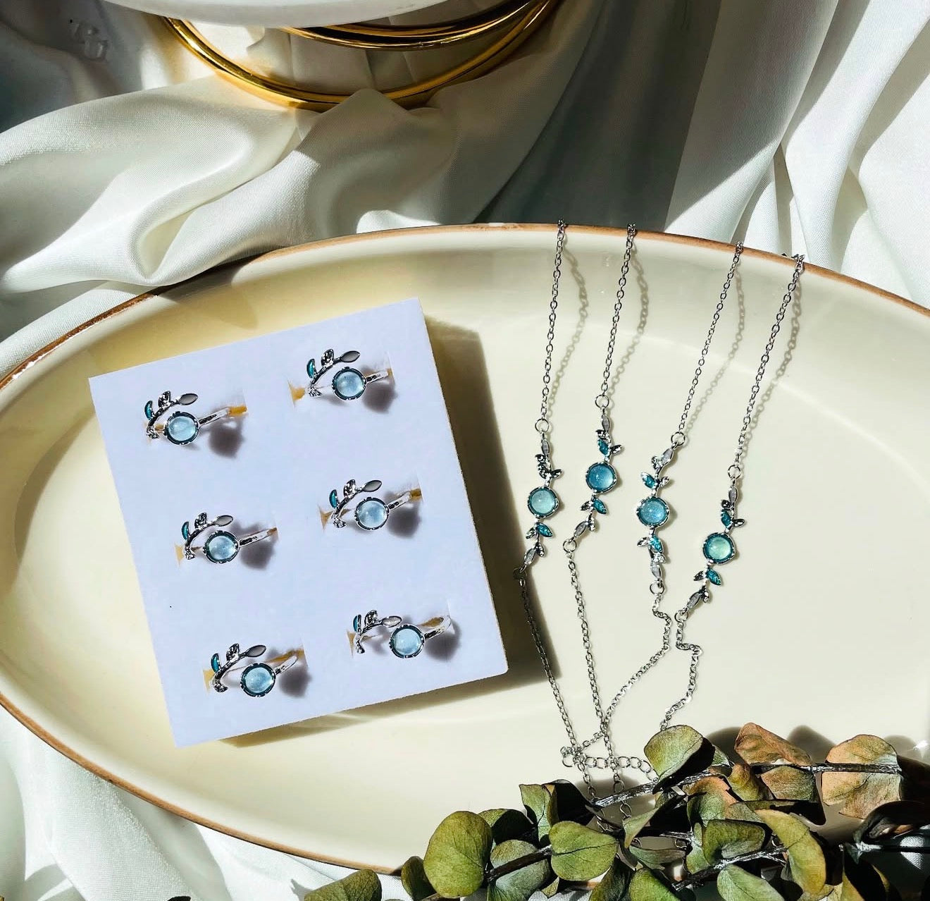 Blue Stone and Leaf Set Vintage Aksesuar