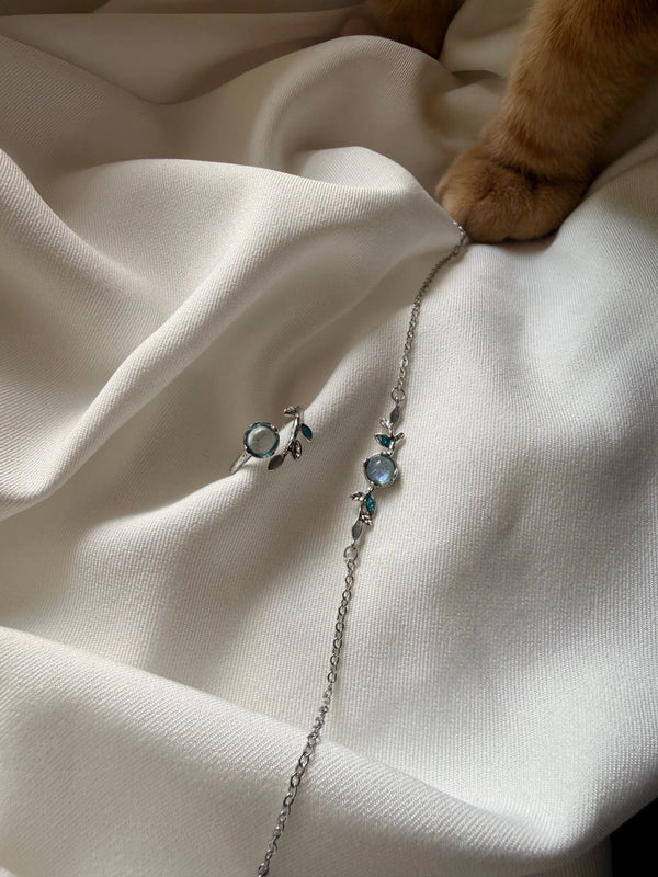 Blue Stone and Leaf Set Vintage Aksesuar