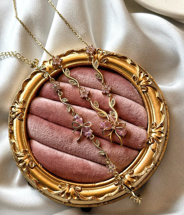 Çiçek Detaylı Kurdele Vintage Takı Set Vintage Aksesuar