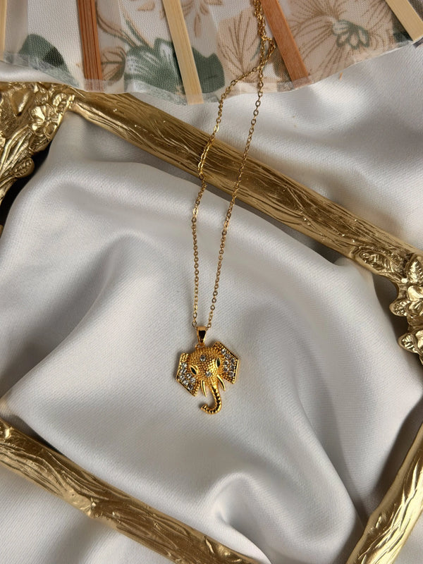 Fil Figürlü Gold Tasarım Kolye Vintage Aksesuar