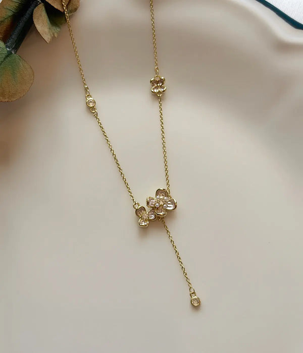 İnci Detaylı Kiraz Çiçeği Gold Kolye Vintage Aksesuar