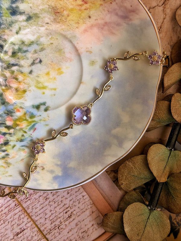 Mor Çiçek Detaylı Vintage Yonca Bileklik Vintage Aksesuar