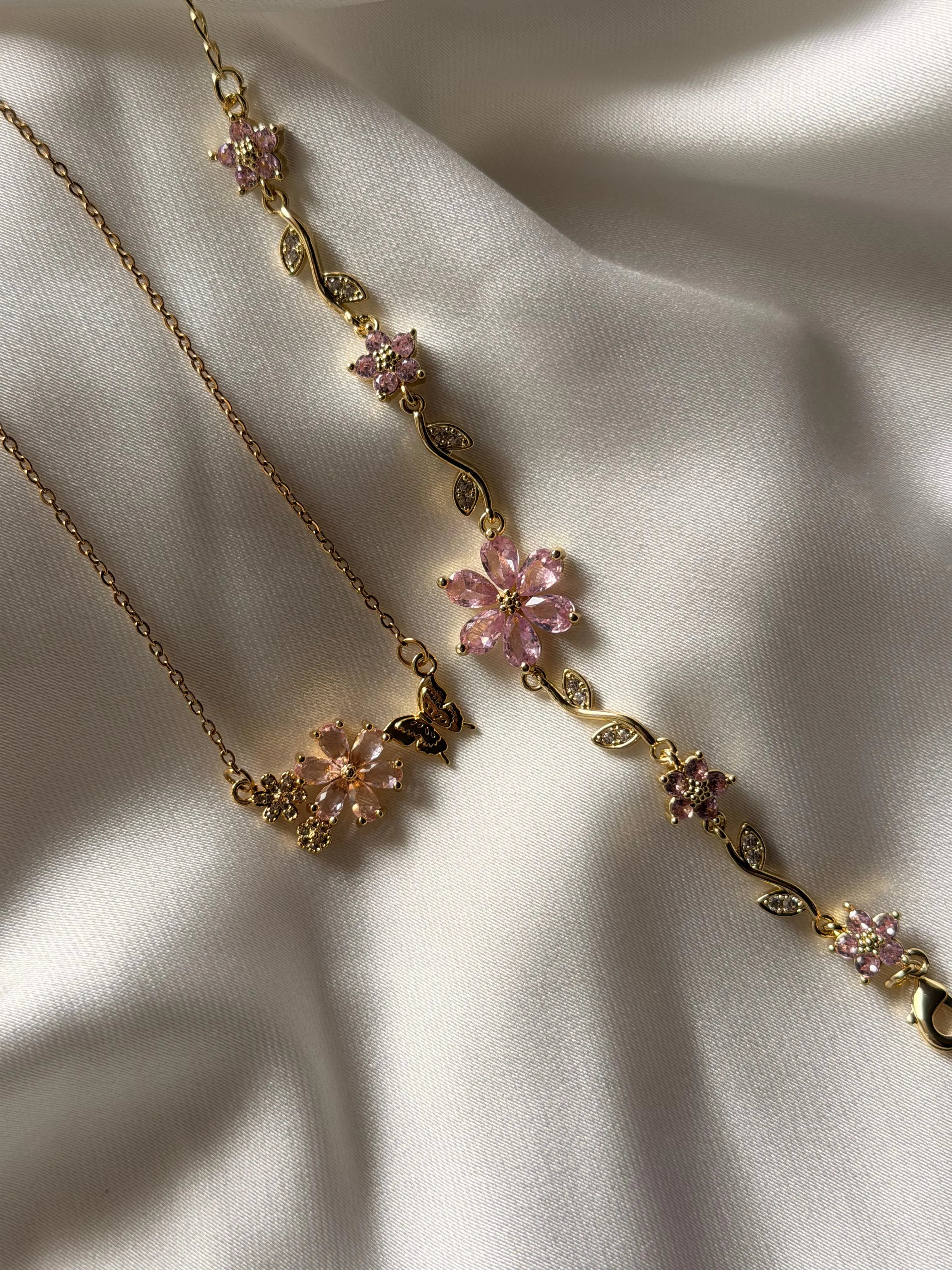 Pembe Çiçek Set Vintage Aksesuar