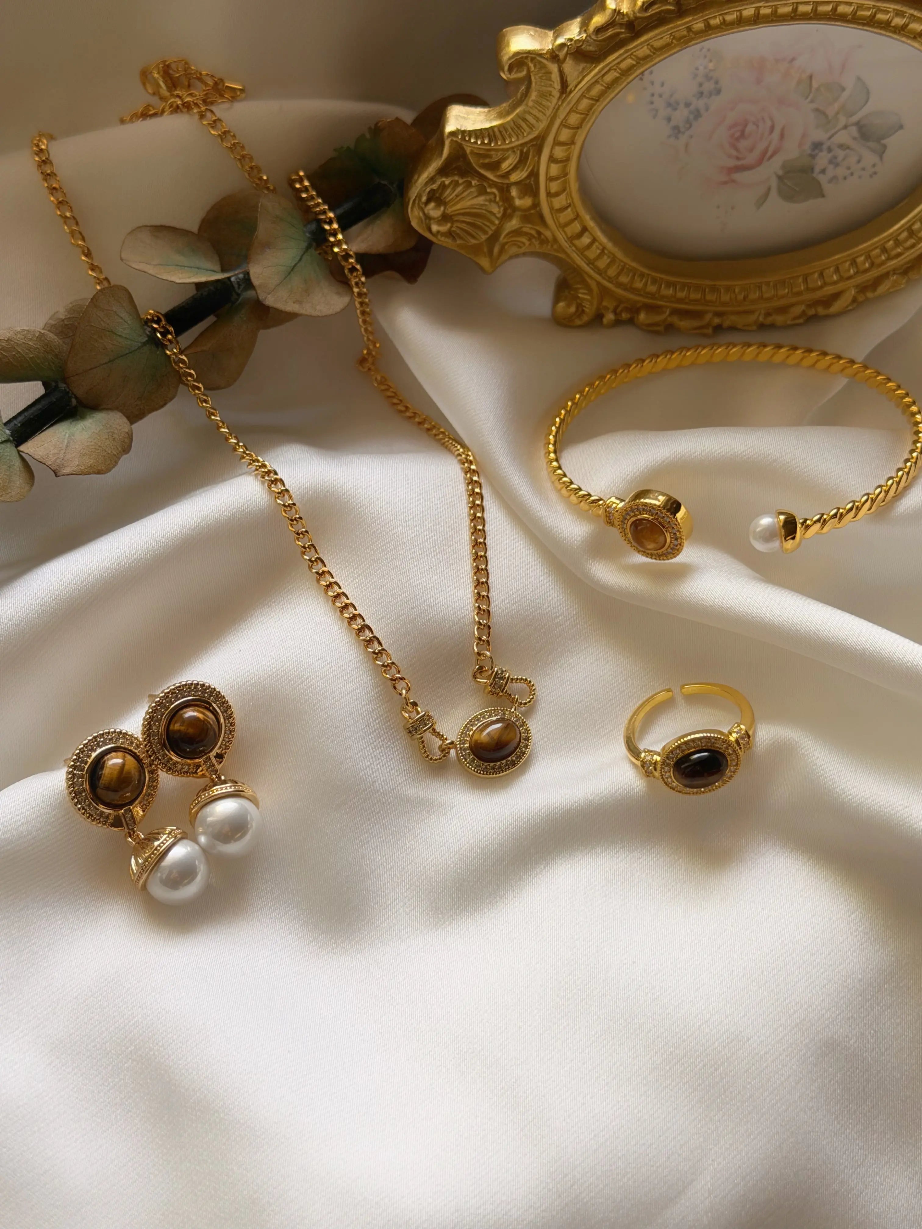 Stone and Pearl Set Vintage Aksesuar