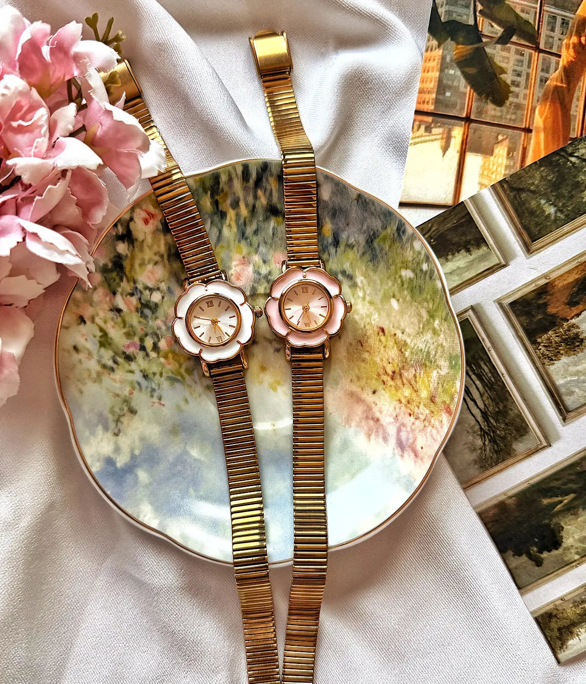 Vintage Çiçek Motifli Çelik Saat Vintage Aksesuar