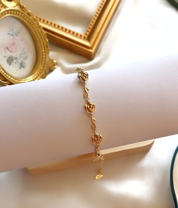 Vintage Gül Motifli Gold Kadın Bileklik Vintage Aksesuar
