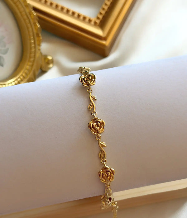 Vintage Gül Motifli Gold Kadın Bileklik Vintage Aksesuar
