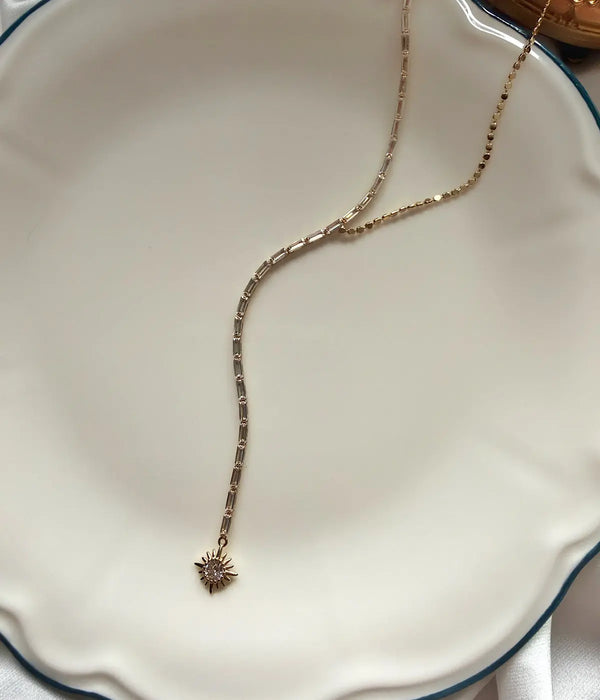 Vintage Güneş Tasarım Taşlı Y Kolye Vintage Aksesuar
