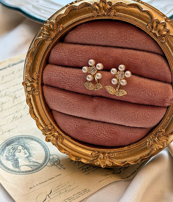 Vintage İnci Çiçek Küpe Vintage Aksesuar