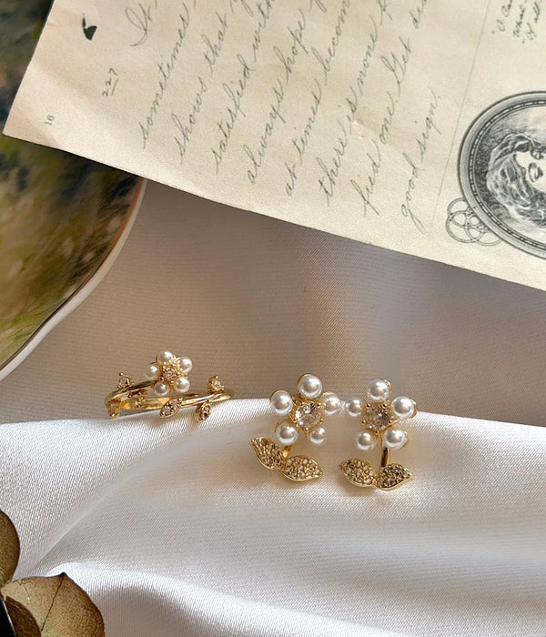 Vintage İnci Çiçek Takı Set Vintage Aksesuar