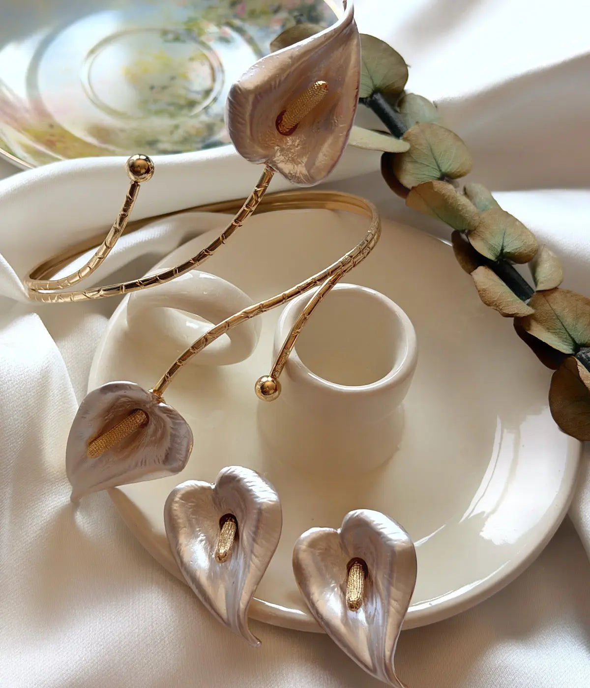 Vintage Kala Çiçeği Gold Set Vintage Aksesuar