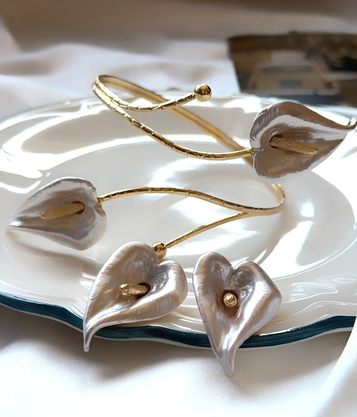 Vintage Kala Çiçeği Gold Set Vintage Aksesuar