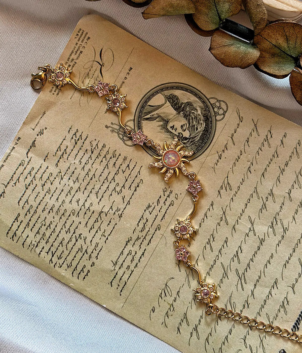 Vintage Pembe Opal Taşlı Güneş Bileklik Vintage Aksesuar