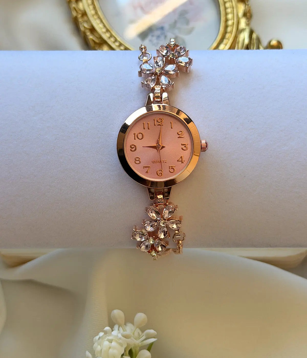 Vintage Rose Gold Taşlı Pembe Kadran Saat Vintage Aksesuar