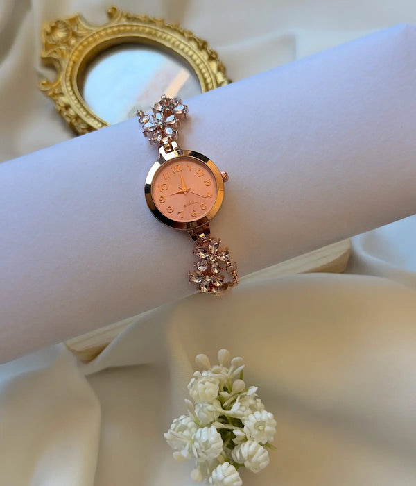 Vintage Rose Gold Taşlı Pembe Kadran Saat Vintage Aksesuar