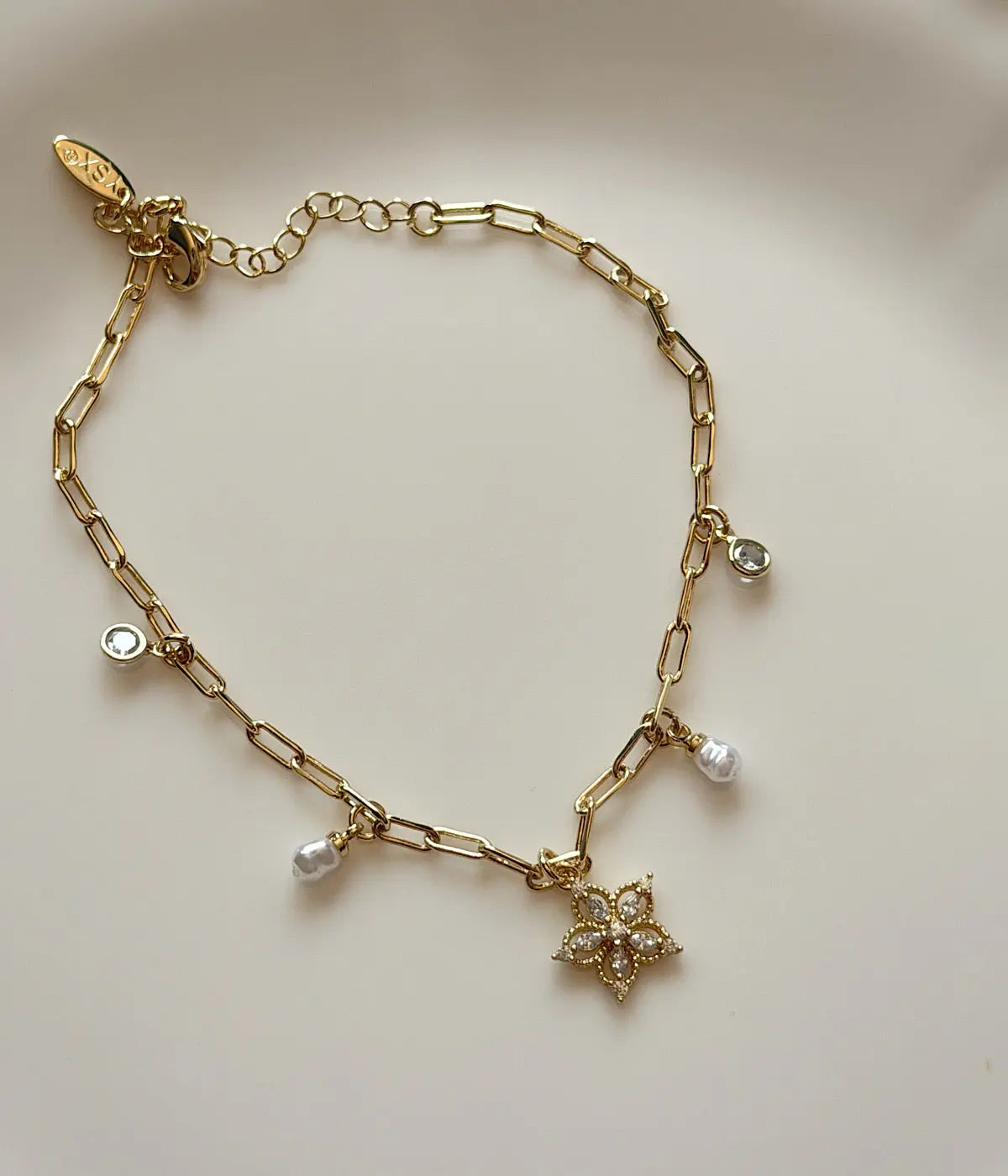 Vintage Sakura Çiçeği İnci ve Taş Detaylı Gold Kadın Halhal Vintage Aksesuar