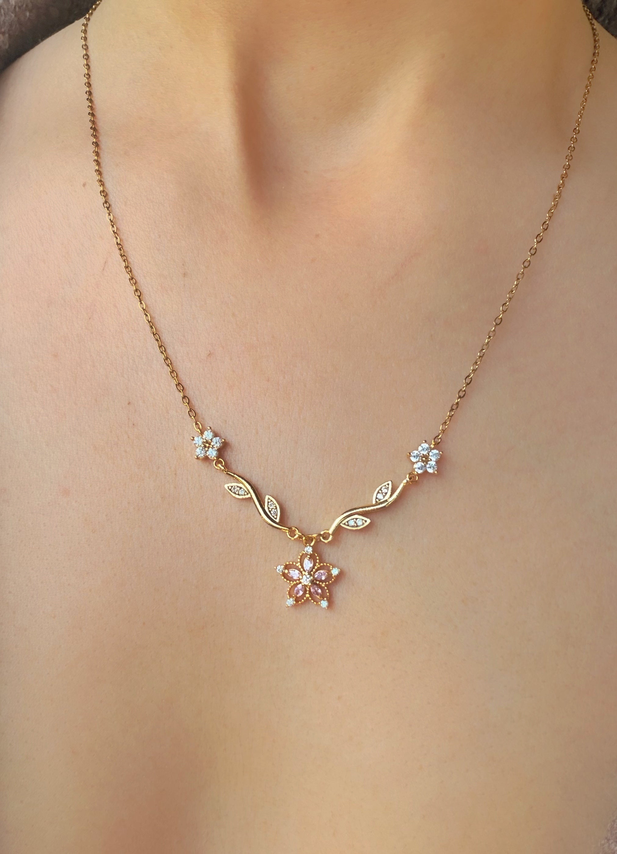 Vintage Sakura Çiçeği Tasarımlı Pembe Taşlı Kadın Bileklik Vintage Aksesuar