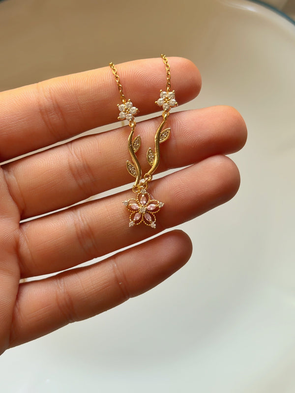 Vintage Sakura Çiçeği Tasarımlı Pembe Taşlı Kadın Bileklik Vintage Aksesuar