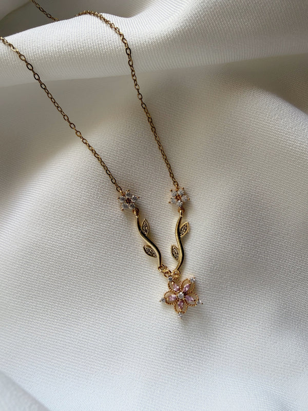 Vintage Sakura Çiçeği Tasarımlı Pembe Taşlı Kadın Bileklik Vintage Aksesuar