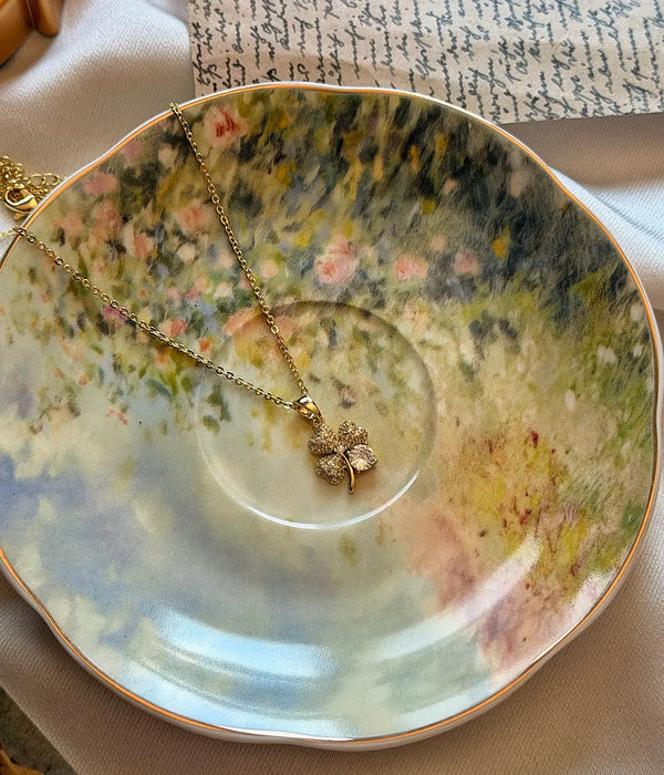 Vintage Zirkon Taşlı Yonca Gold Kolye Vintage Aksesuar