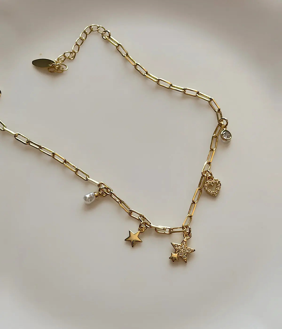 Yıldız ve Kalp Detaylı Gold Kadın Halhal Vintage Aksesuar