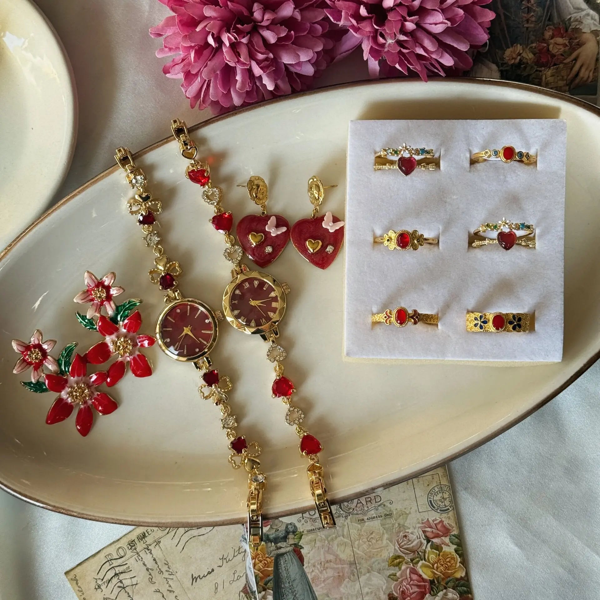 All about Love Küpe Yüzük ve Saat Set Vintage Aksesuar