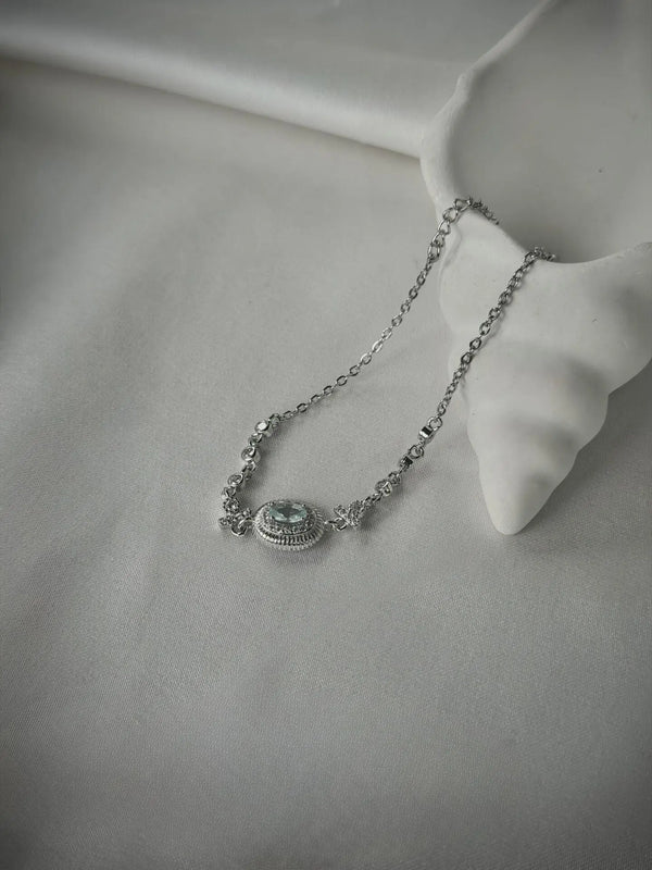 Aqua Dream Oval Mavi Taşlı Vintage Gümüş Bileklik Vintage Aksesuar
