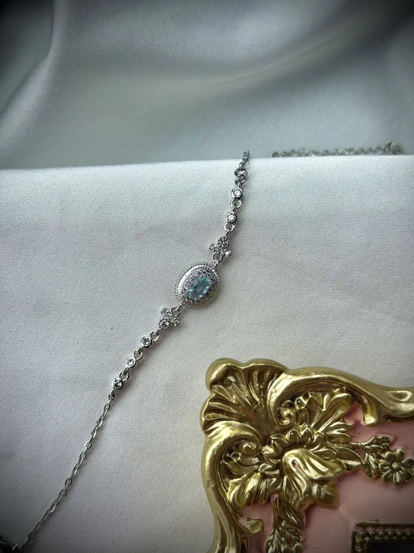 Aqua Dream Oval Mavi Taşlı Vintage Gümüş Bileklik Vintage Aksesuar