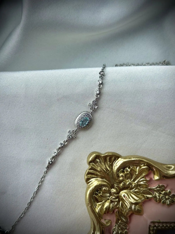 Aqua Dream Oval Mavi Taşlı Vintage Gümüş Bileklik Vintage Aksesuar
