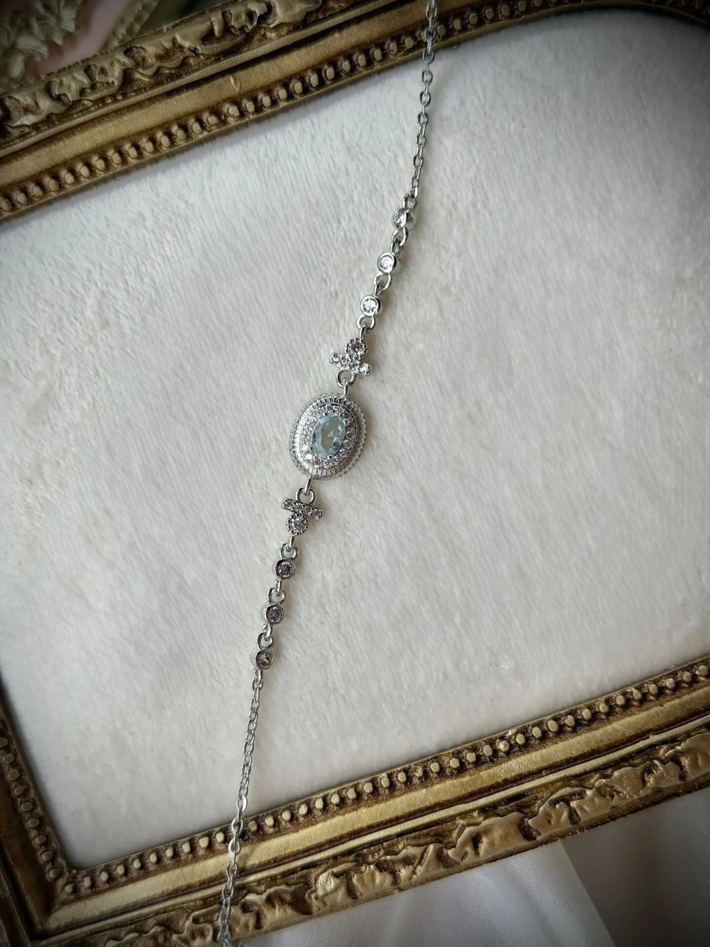 Aqua Dream Oval Mavi Taşlı Vintage Gümüş Bileklik Vintage Aksesuar