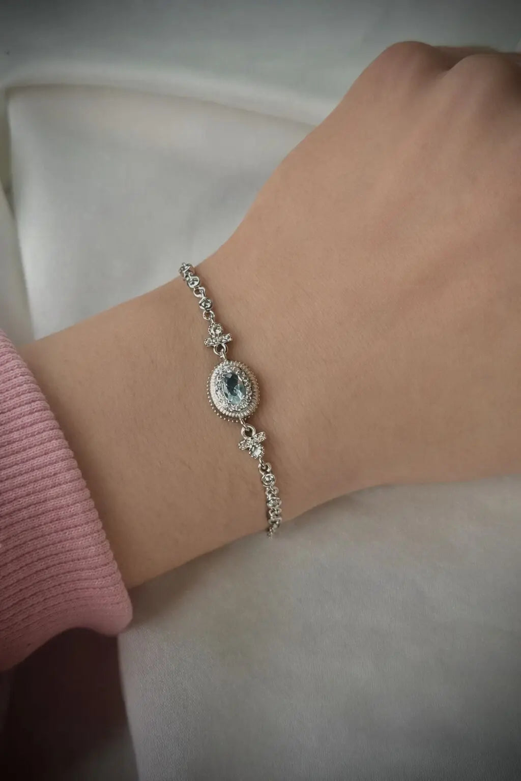 Aqua Dream Oval Mavi Taşlı Vintage Gümüş Bileklik Vintage Aksesuar
