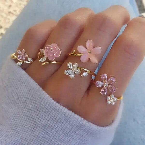 4'lü Vintage Çiçek Yüzük Set