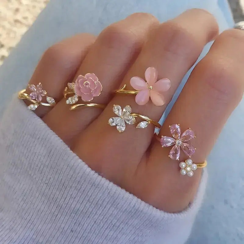 4'lü Vintage Çiçek Yüzük Set