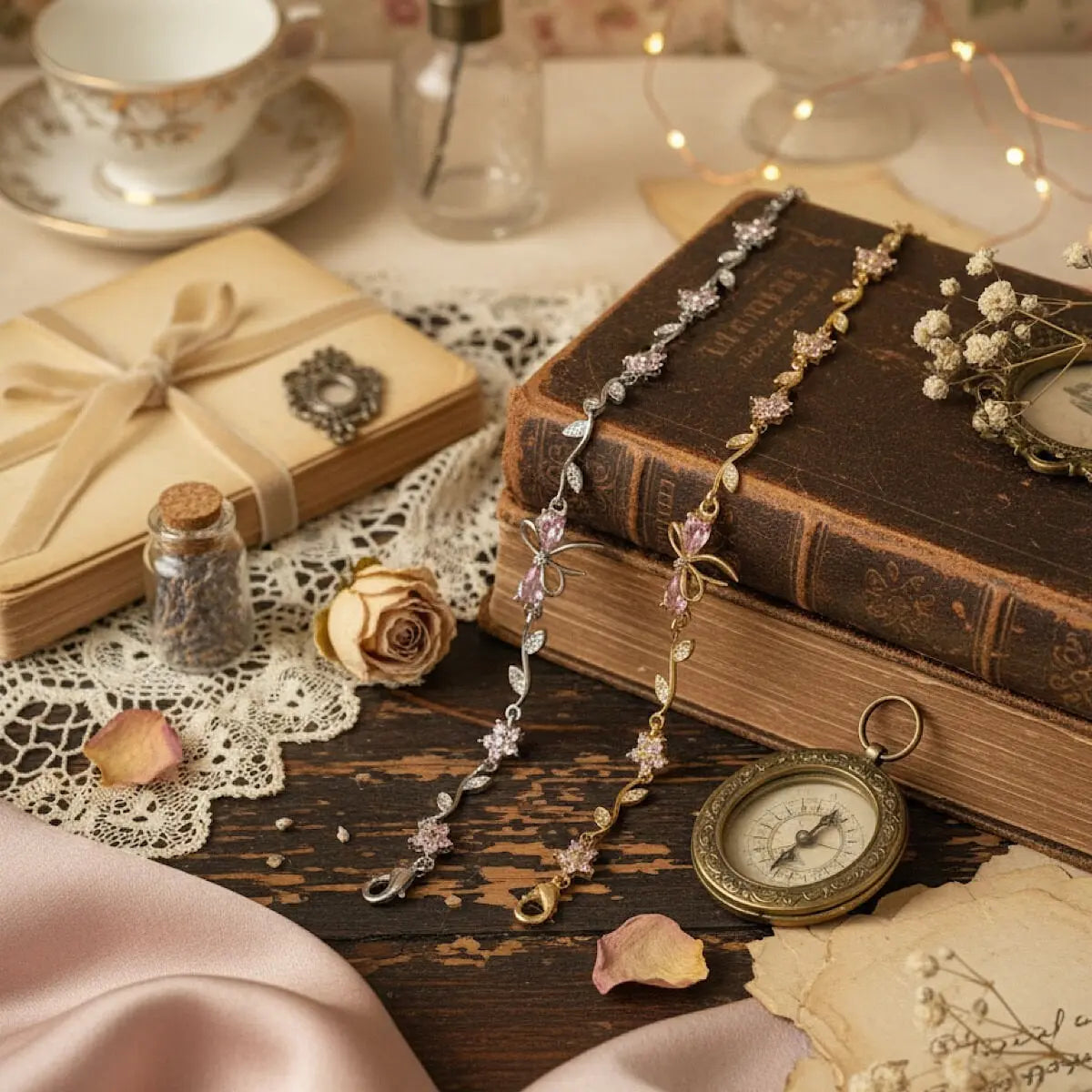 Çiçek Detaylı Kurdele Vintage Bileklikler Vintage Aksesuar