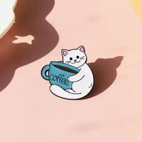 Kahve Fincanı ve Kedi Tasarım Broş
