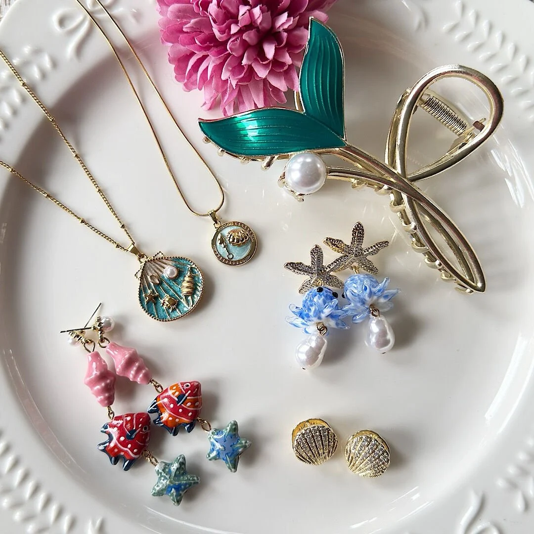 Deniz Temalı Toka Küpe ve Kolye Set