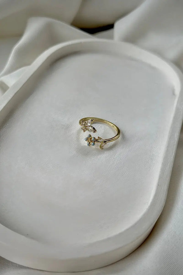 Forget Me Not Minimal Çiçek Detaylı Zirkon Yüzük Vintage Aksesuar