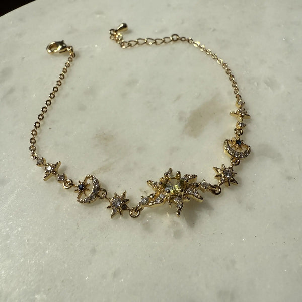 Ay ve Güneş  Figürlü Gold Tasarım Bileklik Vintage Aksesuar