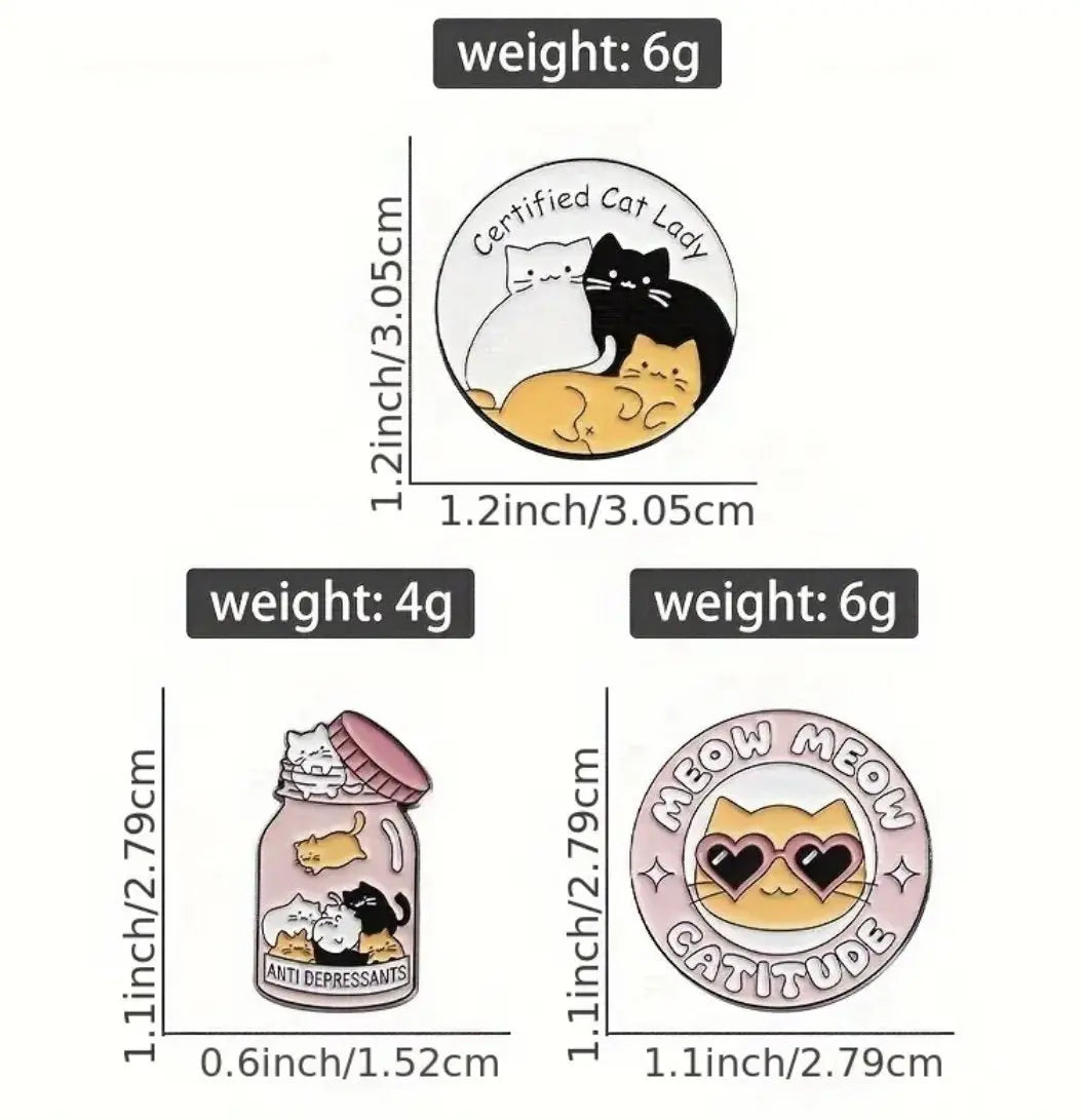 Antidepresan 3'lü Kedi Broş Set