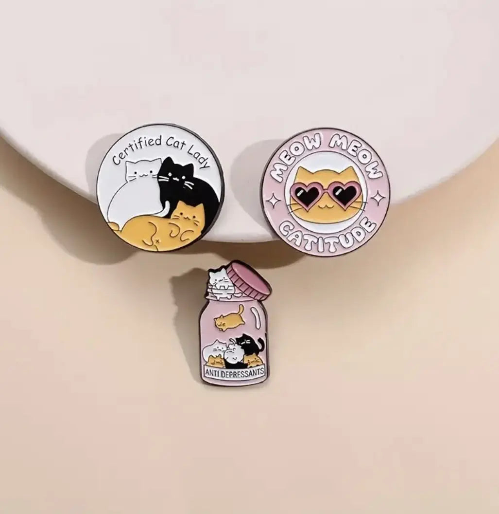 Antidepresan 3'lü Kedi Broş Set