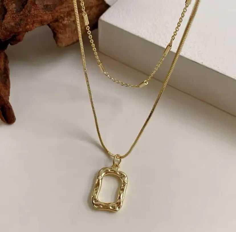 Gold Geometrik Çift Katmanlı Çelik Kolye