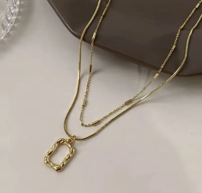 Gold Geometrik Çift Katmanlı Çelik Kolye