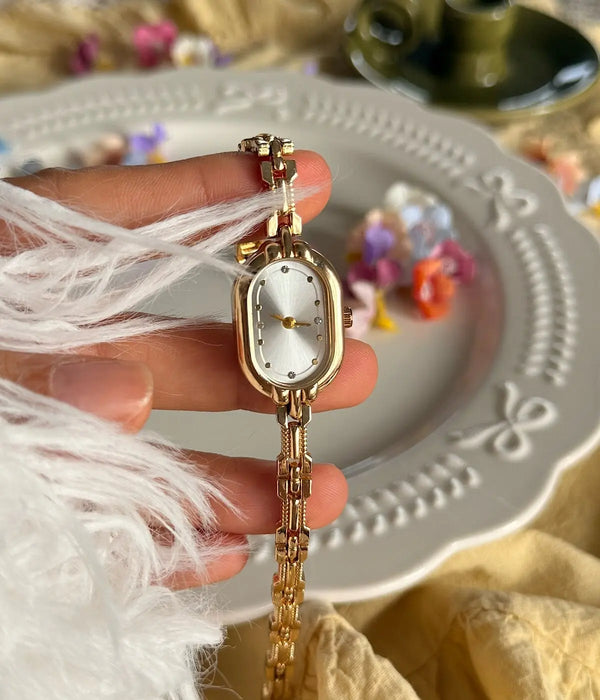 Oval Kadran Taş Detaylı Vintage Saat Vintage Aksesuar