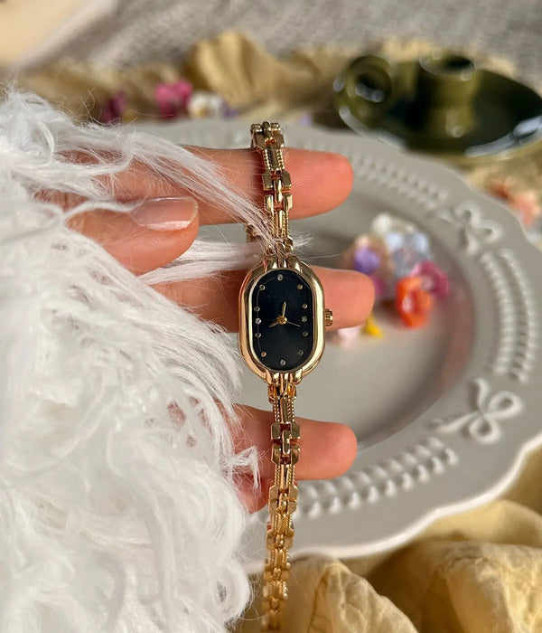 Oval Kadran Taş Detaylı Vintage Saat Vintage Aksesuar