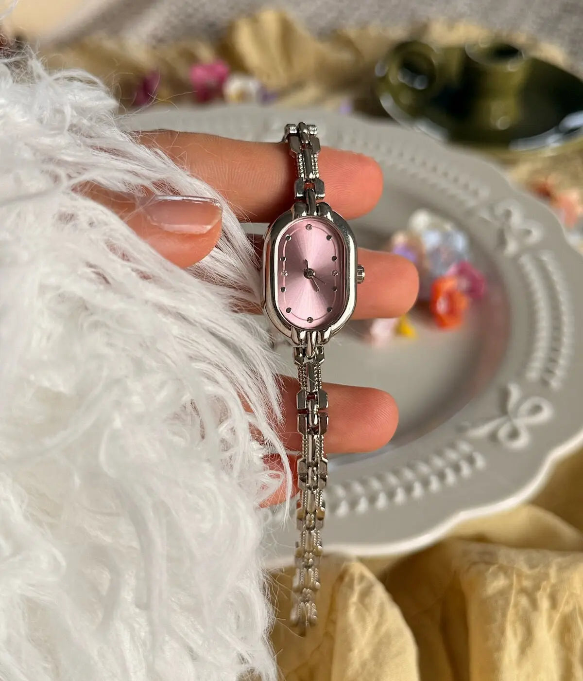 Oval Kadran Taş Detaylı Vintage Saat Vintage Aksesuar